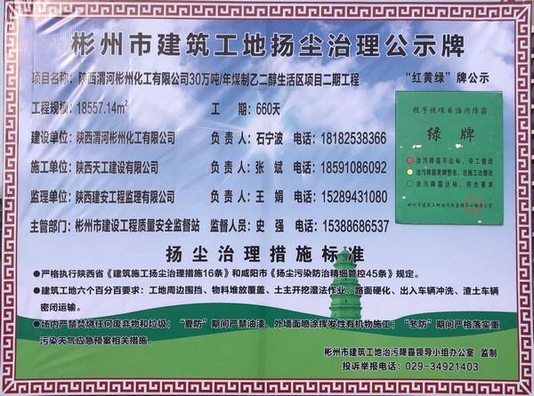 陜煤建設天工公司土建第七項目部被授予彬州市揚塵治理“綠”牌工地
