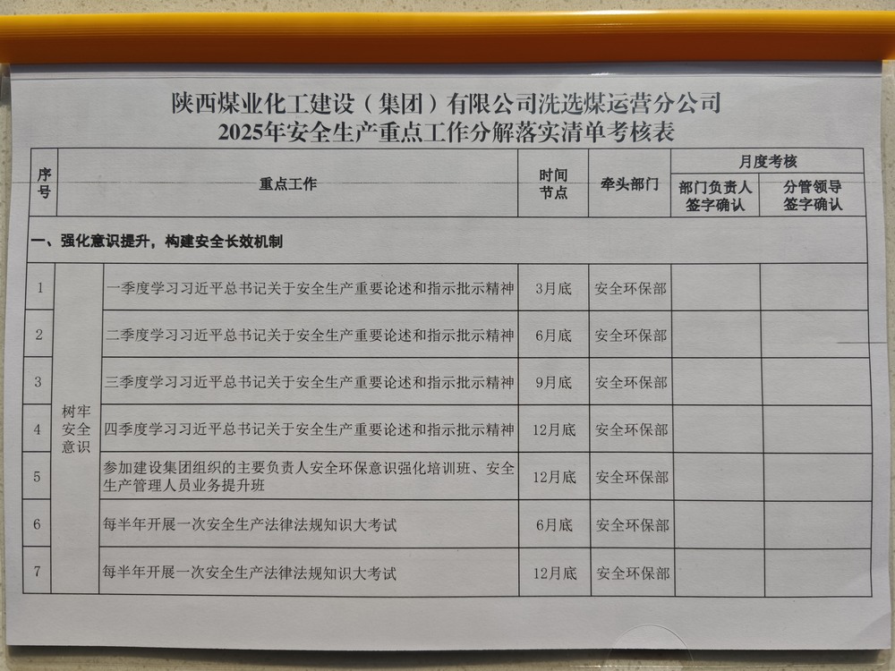 陜煤建設(shè)洗選煤運營公司：抓準重點節(jié)點，守好全年“安全門”